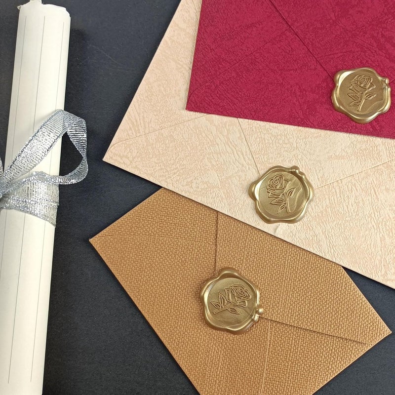 Pilloze 50 Pcs Gold Rose Wax Seal Stickers, Rose Envelope Wax Seal, Wedding Invitation Accessories, Easy to Use Gold Envelope Stickers with Good Adhesion - Image 5